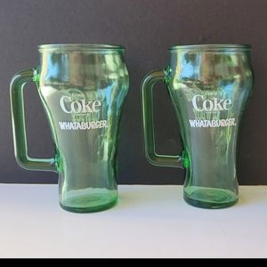 Set of 2 Green Waterburger Coca Cola Cowboy Mug Tumbler Vintage 70s